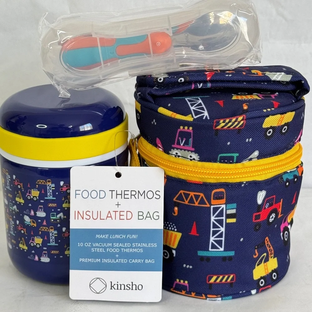 Kinsho Food Truck Thermos + Insulated Bag 10 oz Stainless Steel Utensils SET NEW